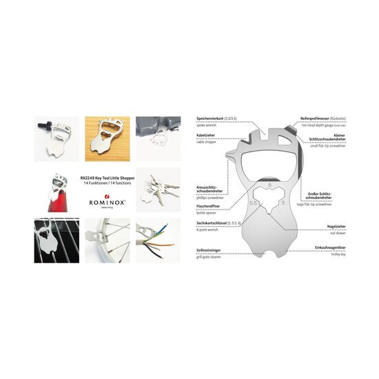 Multifunktionaler Schlüsselanhänger mit 14 Funktionen: Edelstahl Multitool inkl. Funktionsbeschreibung