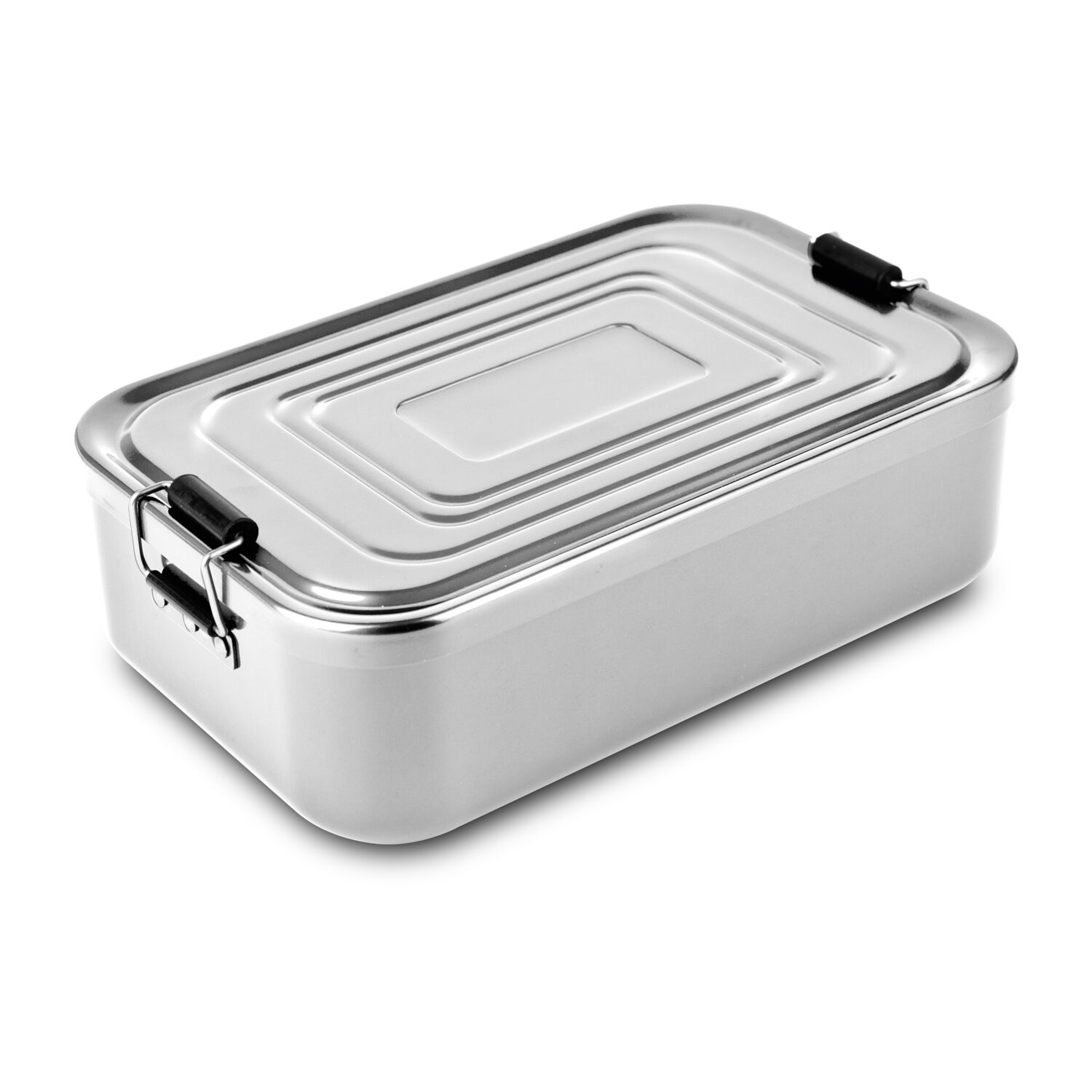 Lunchbox XL: Hygienisch verschließbare Proviantbox in Silber, Dichtungsring, glänzende Oberfläche, entnehmbares Trennelement