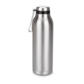 Handliche Thermoflasche in modernem Retrolook, auslaufsicher, mit Drehverschluss und Trageriemen, doppelwandig für beste Isolation, 600 ml