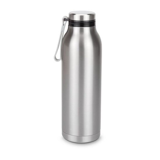 Handliche Thermoflasche in modernem Retrolook, auslaufsicher, mit Drehverschluss und Trageriemen, doppelwandig für beste Isolation, 600 ml