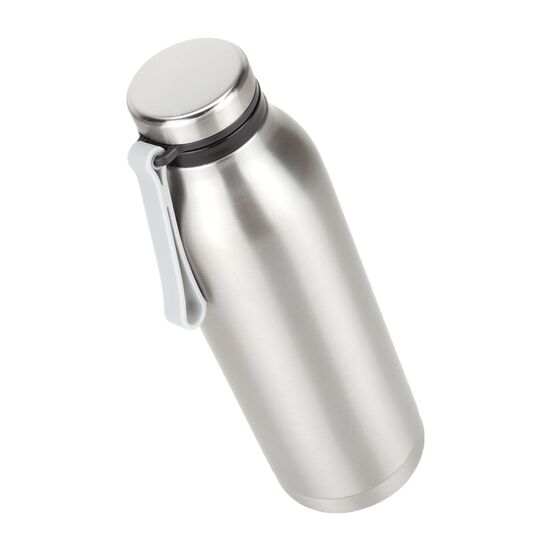 Handliche Thermoflasche in modernem Retrolook, auslaufsicher, mit Drehverschluss und Trageriemen, doppelwandig für beste Isolation, 600 ml