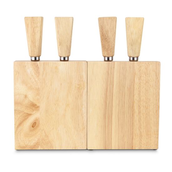 Innovatives Käsemesser-Set, Block dient stehend zur sicheren Aufbewahrung der Käsebesteckteile und auseinandergeklappt als Käsebrett