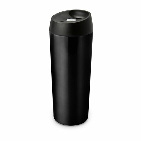 Thermobecher - leicht, stabil, dicht, isolierende Doppelwand, auf Knopfdruck trinkbereit, 350 ml (Edelstahl - matt lackiert, Kunststoff)