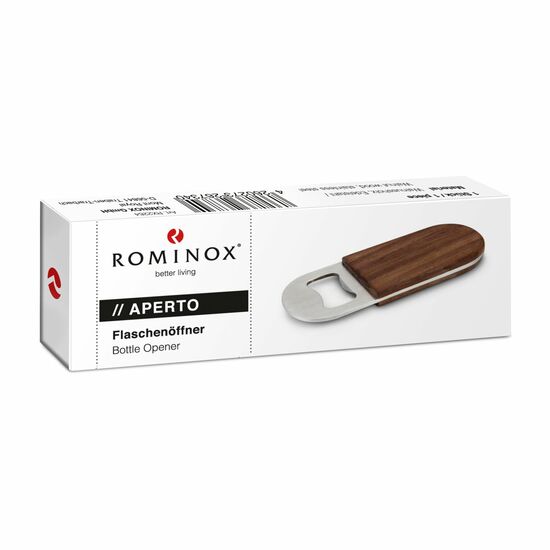 Hochwertiger, handlicher Flaschenöffner, aus dunklem Walnussholz und silbernem Edelstahl, geschmeidige Haptik (Walnussholz, Edelstahl)