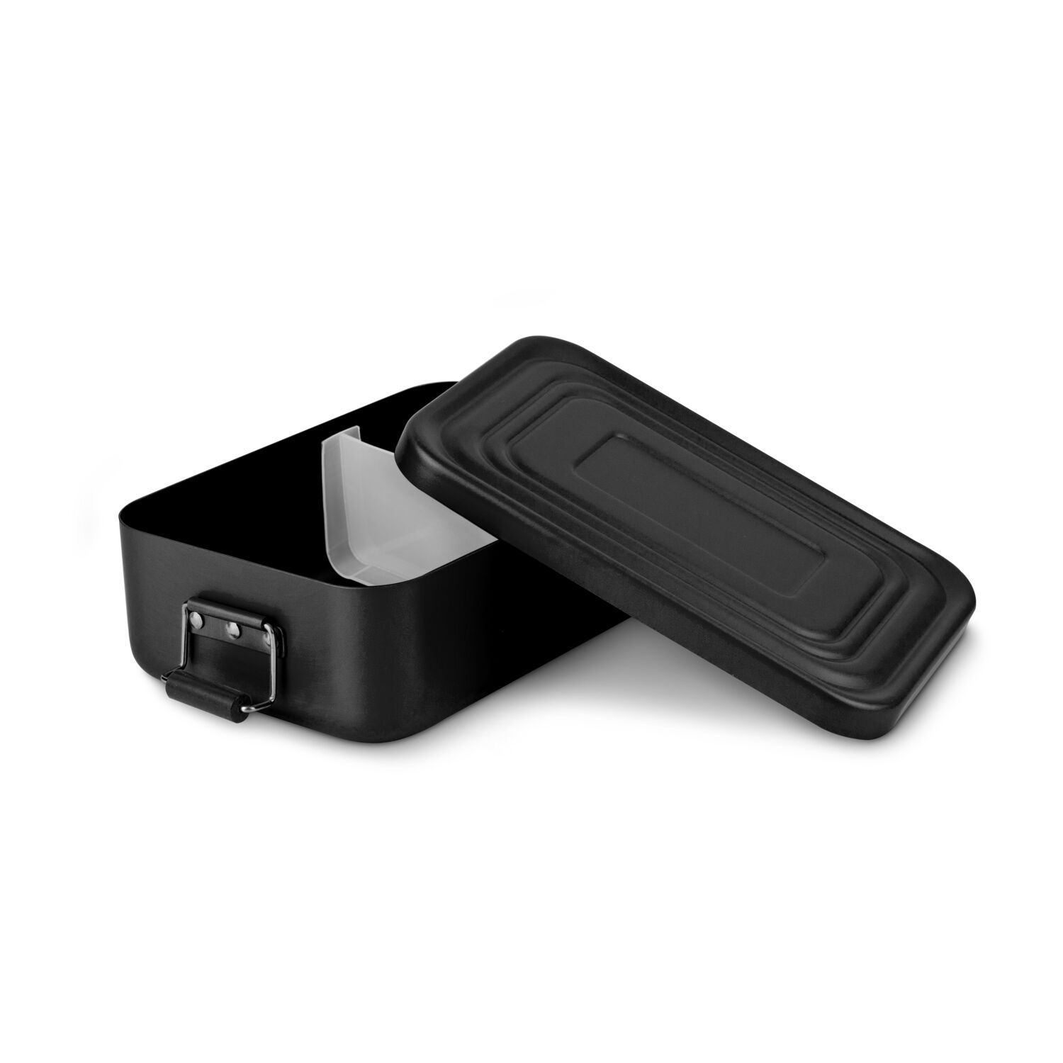 Klassisch, praktisch, leicht, stabil: hygienisch verschließbare, matt schwarze Proviantbox mit Dichtungsring, entnehmbares Trennelement