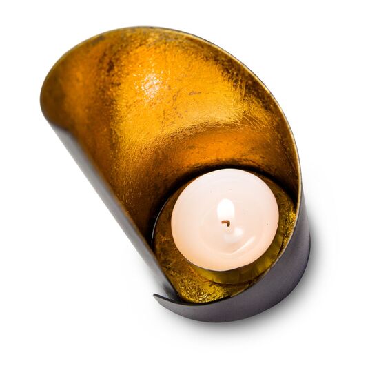 Zwei moderne Teelichthalter in zwei Größen, als Set (Metall - seidenmatt braun lackiert mit Goldfolienauskleidung, ohne Teelicht)