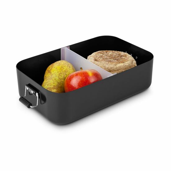 Lunchbox XL: Hygienisch verschließbare Proviantbox in Schwarz, Dichtungsring, matte Oberfläche, entnehmbares Trennelement