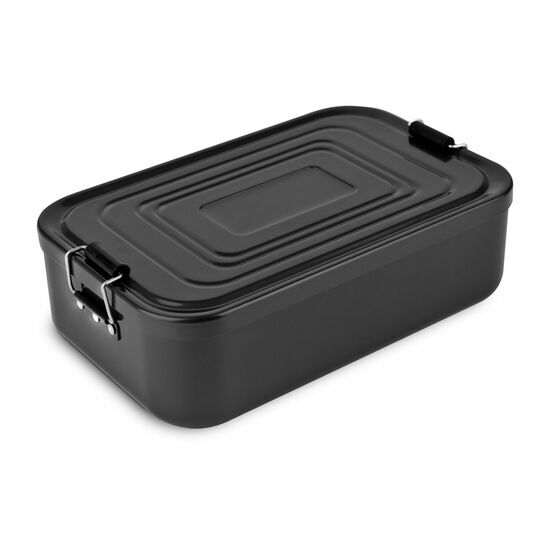 Lunchbox XL: Hygienisch verschließbare Proviantbox in Schwarz, Dichtungsring, matte Oberfläche, entnehmbares Trennelement