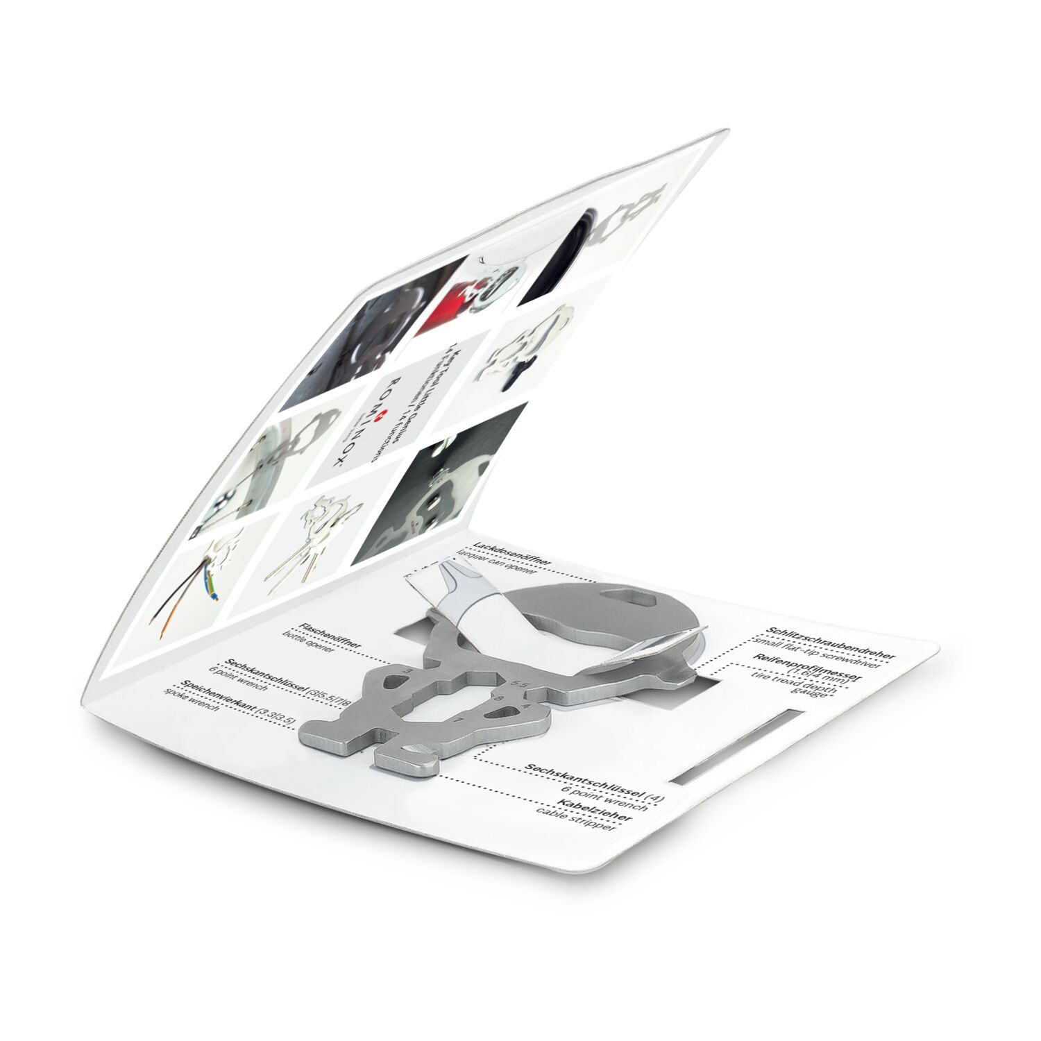 Multifunktionaler Schlüsselanhänger mit 14 Funktionen: Edelstahl Multitool inkl. Funktionsbeschreibung