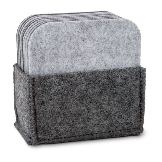 8 Getränkeuntersetzer im praktischen Set, aus modernem und nachhaltigem Filz für lautloses Abstellen von Getränken, zweifarbiges Design für einen dekorativen Einsatz, mit passender Filztasche zur Aufbewahrung