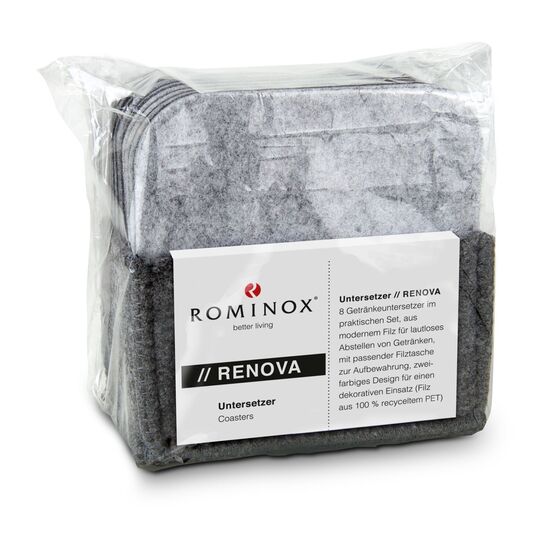 8 Getränkeuntersetzer im praktischen Set, aus modernem und nachhaltigem Filz für lautloses Abstellen von Getränken, zweifarbiges Design für einen dekorativen Einsatz, mit passender Filztasche zur Aufbewahrung