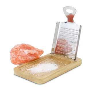 Edelstahlreibe mit Ständer aus Eichenholz, integrierte Ablage für Gewürze, zum Reiben von Salzsteinen und Gewürzen (Edelstahl, Eichenholz)