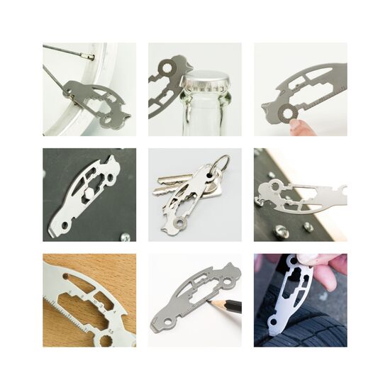 Multifunktionaler Schlüsselanhänger mit 18 Funktionen: Edelstahl Multitool inkl. Funktionsbeschreibung