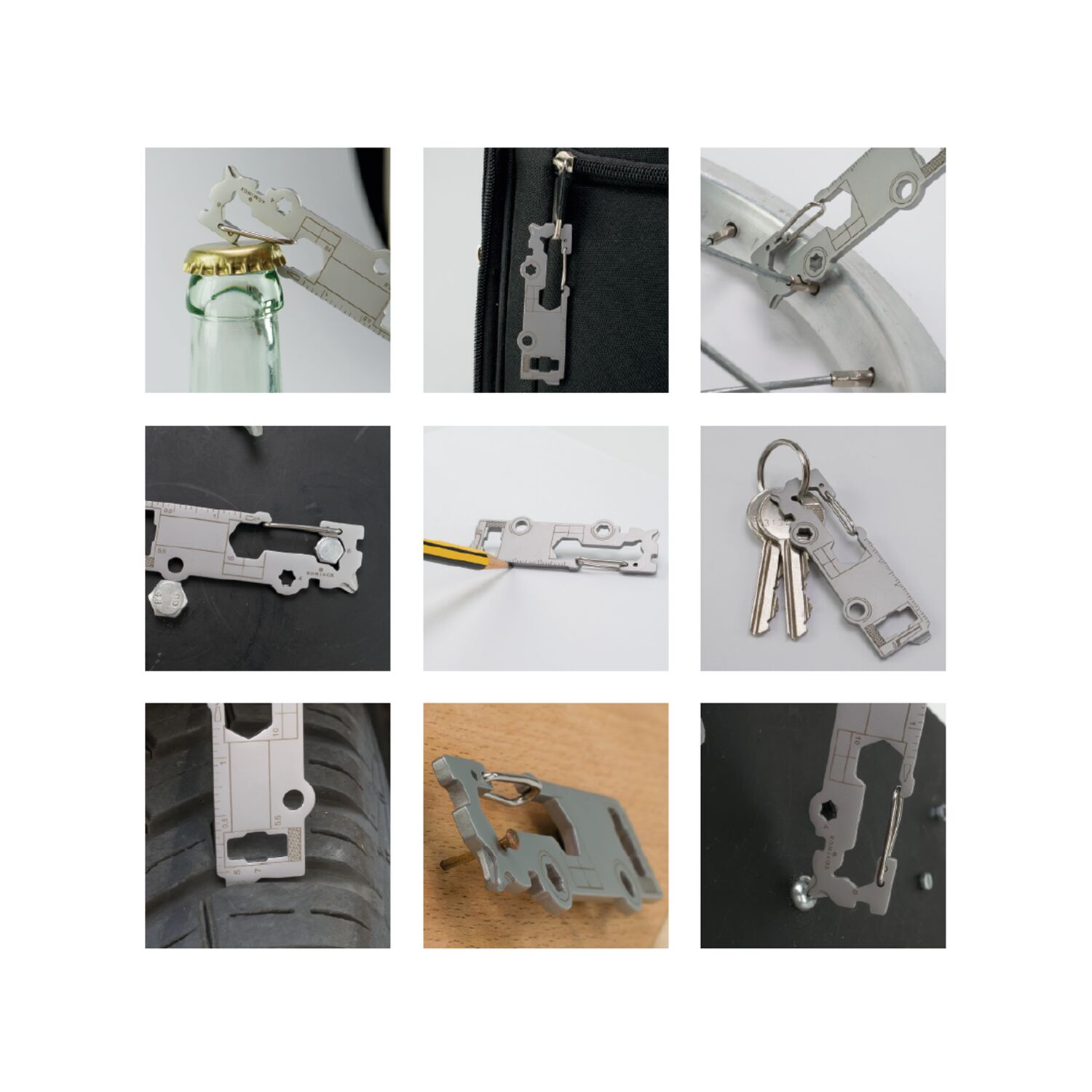 Multifunktionaler Schlüsselanhänger mit 18 Funktionen: Edelstahl Multitool inkl. Funktionsbeschreibung