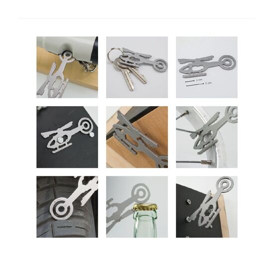 Multifunktionaler Schlüsselanhänger mit 18 Funktionen: Edelstahl Multitool inkl. Funktionsbeschreibung