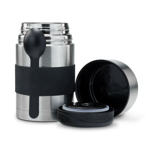 Foodcontainer mit Dichtungsring, Kapazität von 750 ml, inklusive Löffel und Halteriemen (Edelstahl, Kunststoff, Silikon)