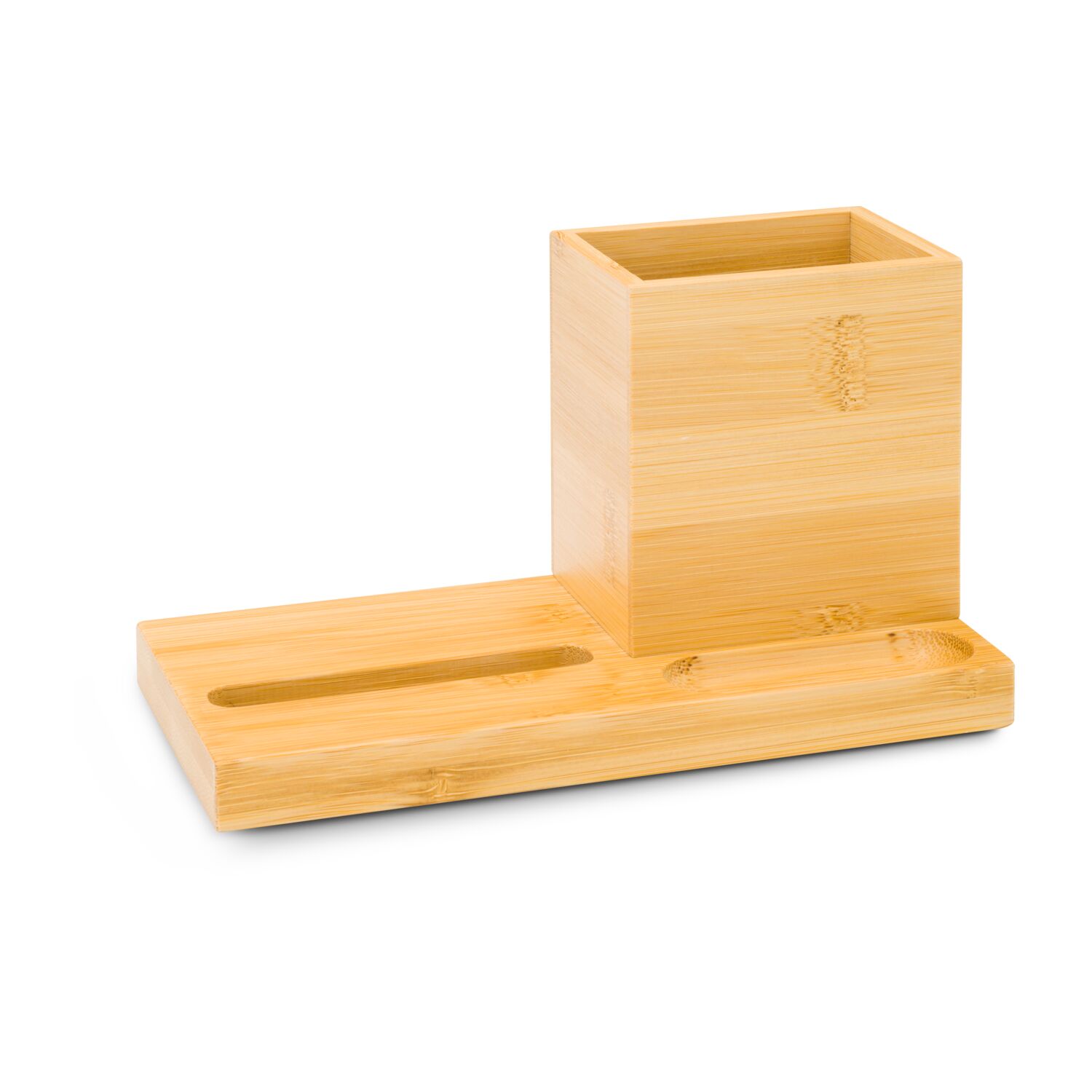 Schreibtischorganizer aus Holz, modernes Design, integrierter Handyhalter, Stiftehalter und kleines Fach für Bürozubehör (Bambus)