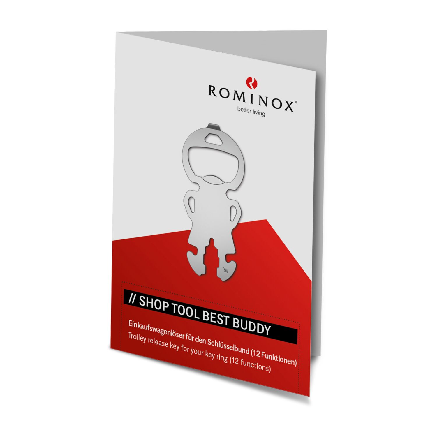 Multifunktionaler Einkaufswagenlöser für den Schlüsselbund mit 12 Funktionen: Edelstahl Multitool inkl. Funktionsbeschreibung