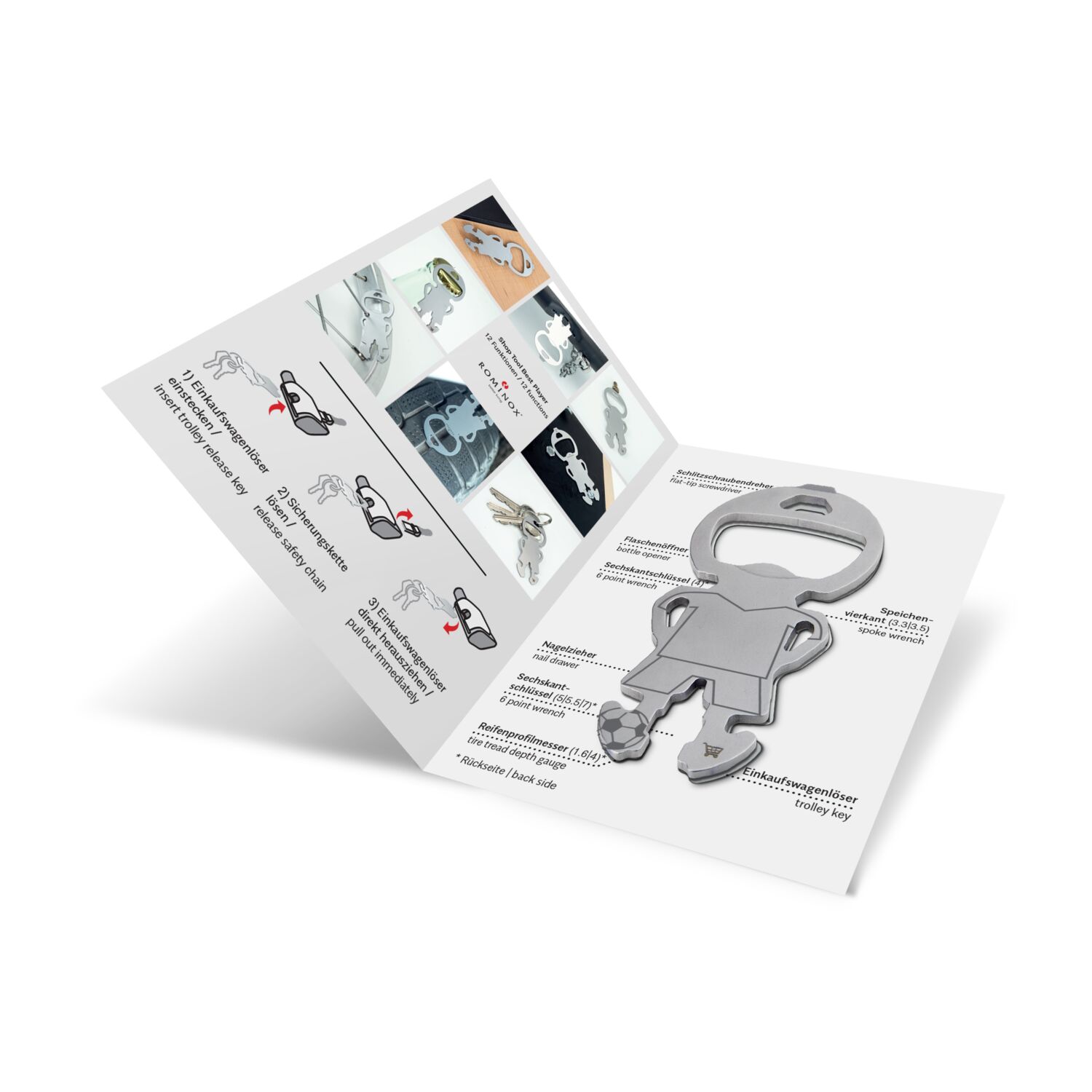 Werden Sie zum Trikotsponsor! Multifunktionaler Fußballer Einkaufswagenlöser mit 12 Funktionen