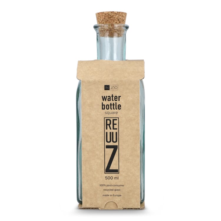 InSideOut Square Recycelte Glaswasserflasche ReuuZ mit Korkverschluss 500ml