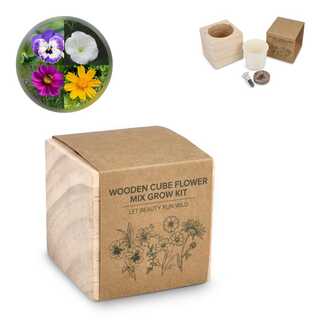 FSC-Holzpflanzgefäß-Set – Blumenmischung