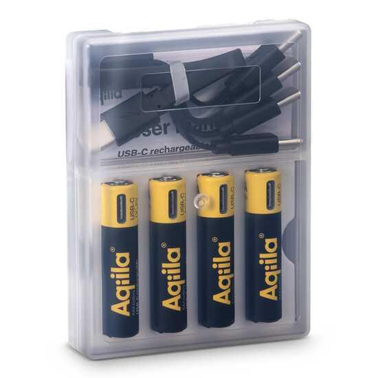 Aqiila Wiederaufladbare USB-C-Batterien AAA 600 mAh, 4er-Pack