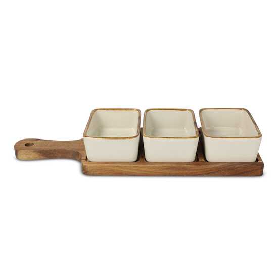 InSideOut Servierbrett aus Holz mit 3 Keramikschalen