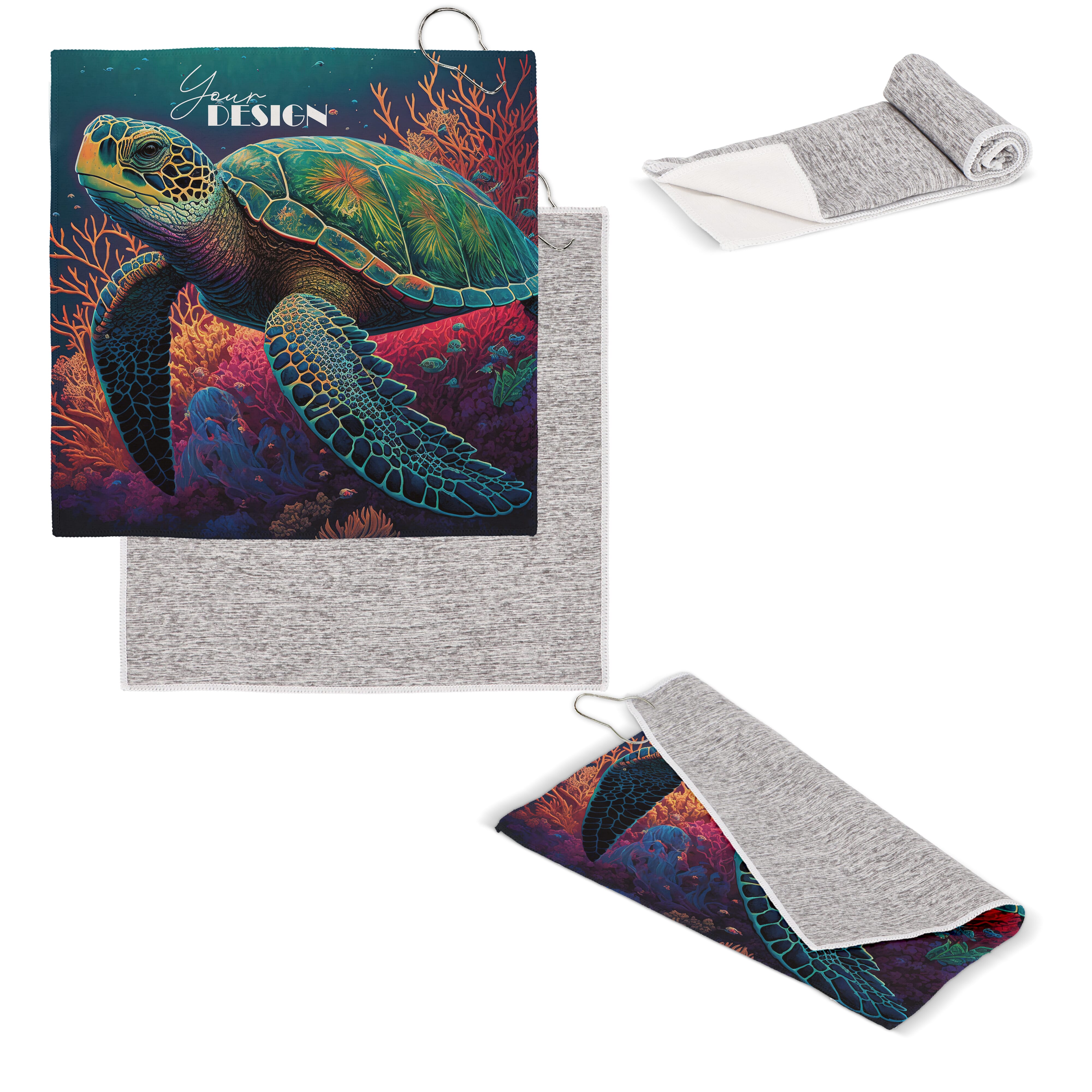 Schnelltrocknendes Golfhandtuch mit Haken R-PET 30 x 30 cm Sublimation