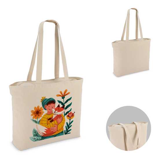 Baumwoll-Tragetasche mit Reißverschluss OEKO-TEX® 47 x 11 x 35cm 320g/m²
