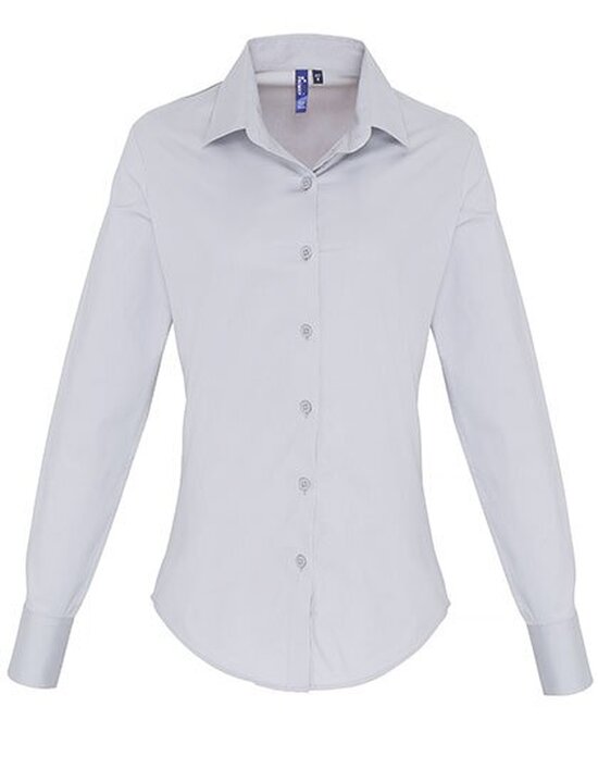 Ladies Stretch Fit Poplin Long Sleeve Cotton Shirt
