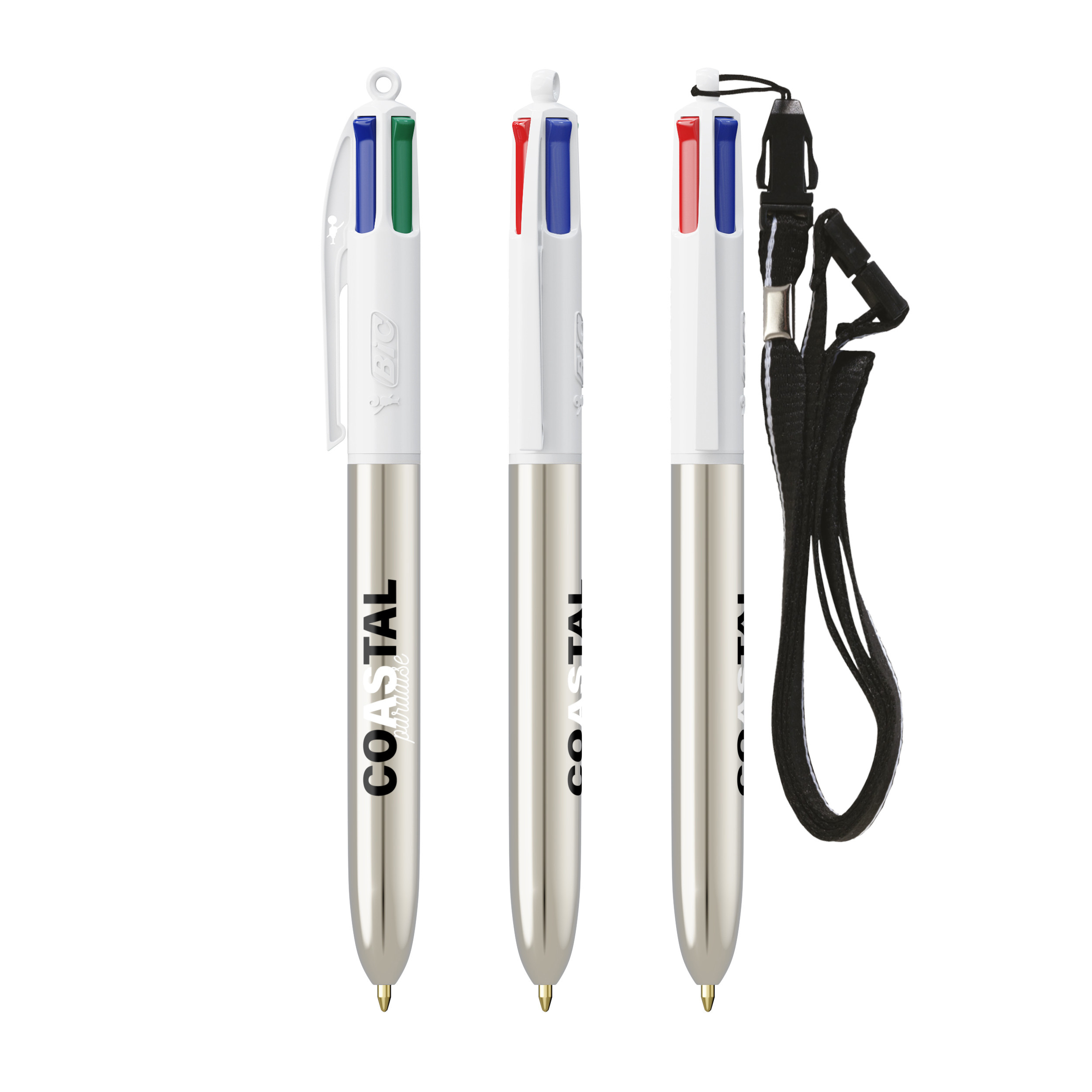 BIC® 4 Colours® Shine with lanyard ballpen